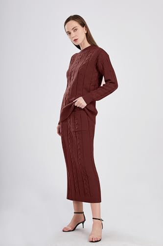 Image of utcoco Womens Sweater Sets Winter Chunky Cable Knit 2 Piece Outfits Sweater Skirt Set