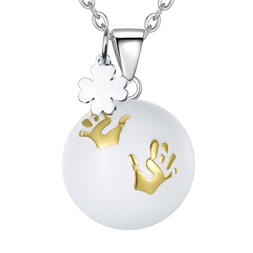 CELESTA Engelsanrufer Klangkugel Kette Versilberte Bola Anhänger Handabdruck Kleeblatt Kette Glücksbringer Schwangere, Werdende Mama Schmuck, Schwangerschaft Geschenk für Geschwister CELESTA Engelsanrufer Klangkugel Kette Versilberte Bola Anhänger Handabdruck Kleeblatt Kette Glücksbringer Schwangere, Werdende Mama Schmuck, Schwangerschaft Geschenk für Geschwister