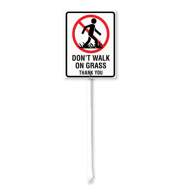 Geroclonup Dont Walk On Grass Yard Sign with Stake -11.5x15cm Rustproof Aluminum Sign Outdoor Aluminum Sign for Lawn Garden, Easy to Install, Outdoor Use
