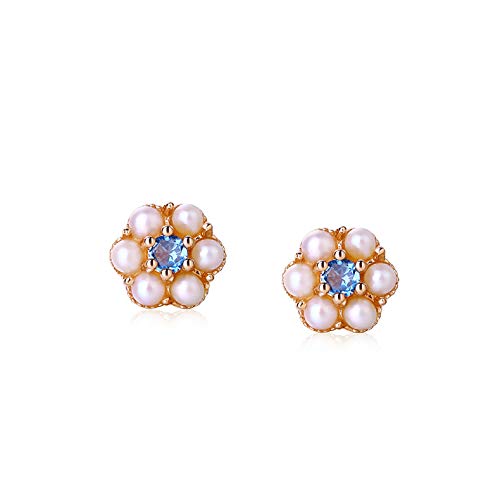Pendientes de perlas de topacio azul Londres y turmalina rosa, joyería fina de mujer