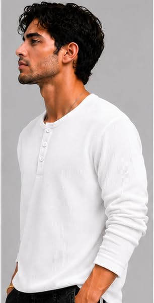 Image of Men's Premium Waffle Knit Henley Tshirt for Men