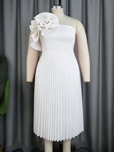 Image of AOMEI Women's One Shoulder 3D Flower Sleeveless High Waist Pleated A Line Long Dress Party Summer