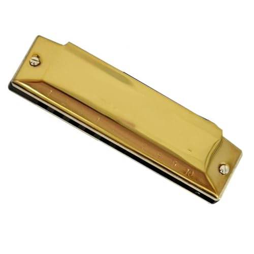 10 穴 C キーダイアトニック ブルース ハーモニカ ハープ コーム カバー プロの楽器 初心者ハーモニカ (Color : Gold)