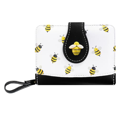 Image of Cute Print Wallet Blueberry Strawberry Cherry Wallet with Credit Card Holder Zipper Coin Purse for Women Girls (BEE)