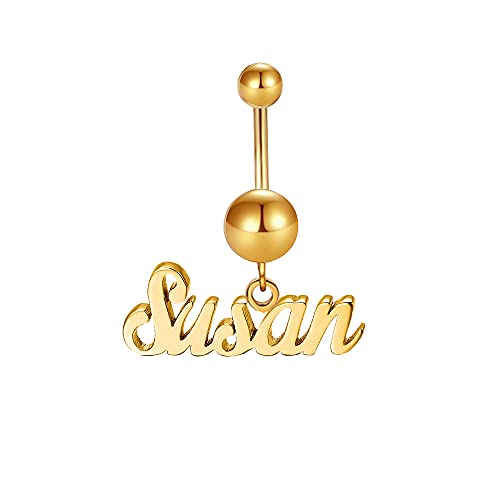 LONAGO Belly Ring Personalized Name Ring for Body Belly Custom Name Plate Initial Belly Button Ring Gift for Women Girls