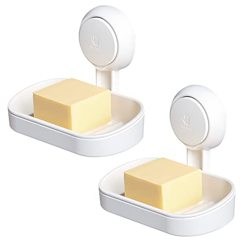 Image of TAILI Soap Holder, Soap Dish for Shower Suction Cup, Bar Soap Holder, White | 2 Set Removable Soap Holder Shower, Soap Tray for Shower Wall, No drill Sponge Holder, Bathroom & Kitchen, Bath Accessories