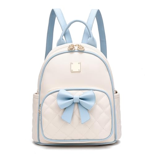 Image of I IHAYNER Mini Backpcak for Girls Small Bowknot Quilted Leather Backpack Purse for Women Cute Trendy Stuff Gifts for Kids (Light Blue)