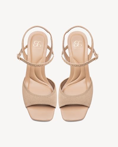 Women's Chunky Heel Sandals - Open Square Toe Ankle Strap Dress Sandals with Buckle, Comfortable High Heel Slingbacks for Office, Party & Evening Wear2