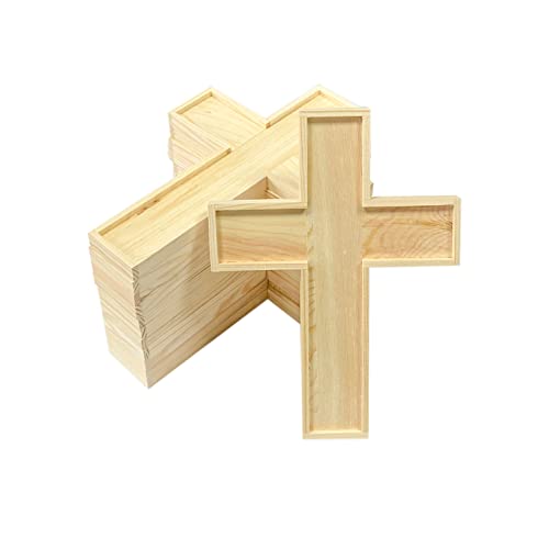 12 Pack 9 Inches Unfinished Wood Crosses Natural Solid Wooden Cross Framed Cross for Party Church School Homemade Crafts (9 x 6.3 x 0.47Inches)