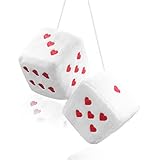 dice car Accessories,Fluffy car Accessories,Fuzzy Plush Dice with Heart-Shaped Dots,car Hanging Accessories.