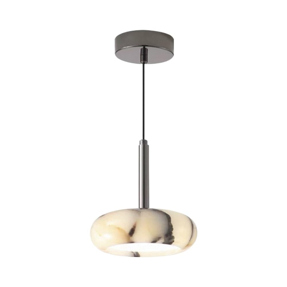 LYMSXAZOU LED Alabaster Pendant Light Drum Hanging Lamp Natural Stone Ceiling 5.9'' with Marble for Dining Room Kitchen Island Bedroom Living