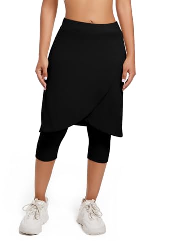 Women's Long Knee-Length Skirt with Capri Leggings, Athletic Golf Yoga Tennis Skirted Leggings with Internal Pocket2