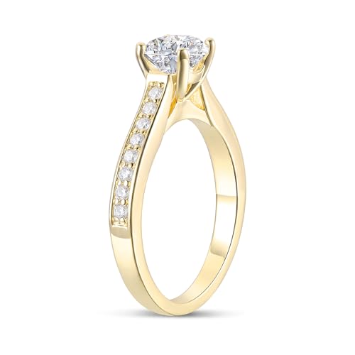 14K Moissanite Engagement Rings, 1ct Round Cut D Color Moissanite Ring, 14K Solitaire Engagement Rings for Women3