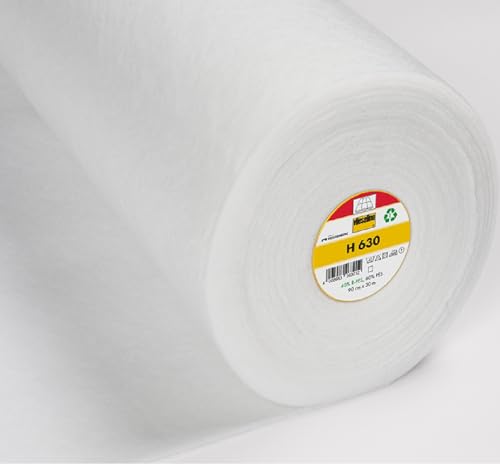 Vlieseline H630 Volume Fleece Batting - Low Loft, Iron-On Fusible, for Sewing, Quilting, Patchwork and Crafting - 90cm Width - White - Half Metre