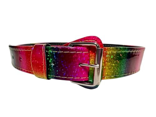 Rainbow Glitter Baseball Belt, 26" Holographic Multicolor Pattern, Metal Buckle, Kids Sports Fashion Accessory3
