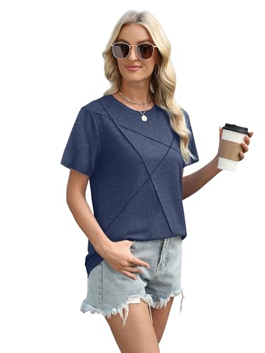 Image of XIEERDUO Womens Summer Tops 2026 Pleated Round Neck Short Sleeve Shirts Business Casual