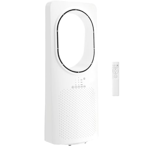 HOMCOM Ventilador de Torre Silencioso 36dB, Ventilador sin Aspas con Mando a Distancia, Oscilación 45°, 3 Velocidades, 3 Modos, Temporizador 15H, para Dormitorio, Blanco