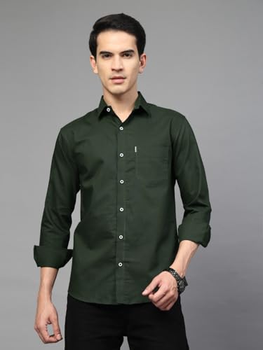 Image of Majestic Man Solid Cotton Casual Shirt - Slim Fit, Full Sleeves, Premium Button Closure