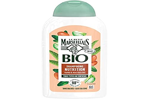 Le Petit Marseillais | Champú Nutrition Karité & Aloe Vera BIO (botella de 240 ml) – Champú para todo tipo de cabello – 98% de ingredientes de origen natural, sin sulfato y sin silicona