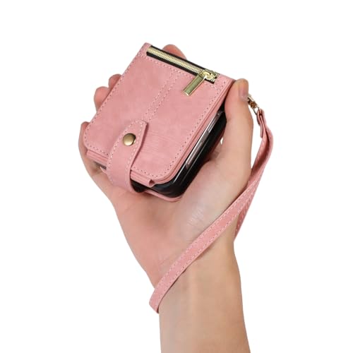 Étui pour Samsung Galaxy Z Flip 7 5G UEEBAI en cuir PU or rose avec porte-cartes