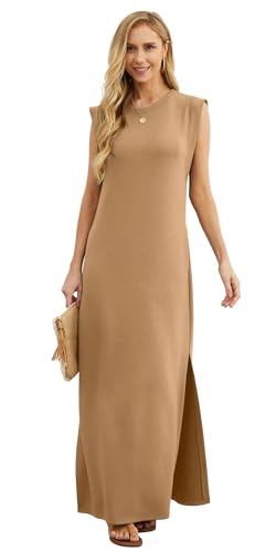 Image of GRECERELLE 2026 Women Year-Round Casual Round Neck Loose Split Wrinkle-Free Long Maxi Vacation Dress with Pockets (XXS-4XL)