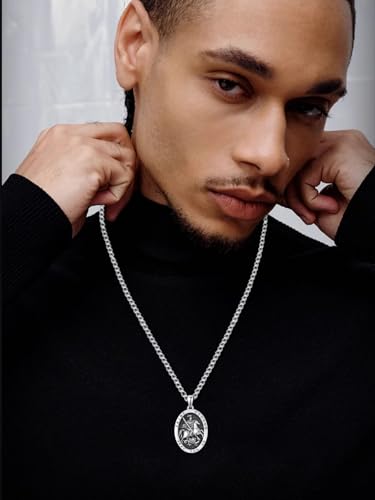 Patron Saint Medals for Men, Amulet Pendant Necklace, Protection Catholic Jewelry Religious Gifts for Men with 2.5mm 22"+2" Rolo Chain4