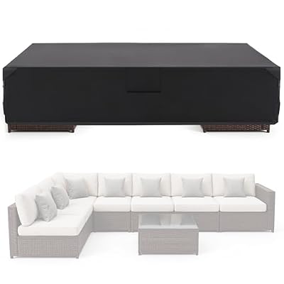DUMOS Outdoor Furniture Cover Rectangular Heavy Duty 600D Waterproof UV Resistant Patio Sofa Couch Sectional Cover for Deck Table Chairs Backyard Dining Sets, 111"L x 74"W x 28"H, Classic Black