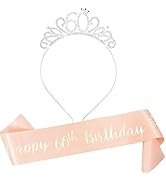 Konsait 60th Happy Birthday Sash and Tiara for Women, 60 Bday Rose Gold Double-Layer Birthday Sas...
