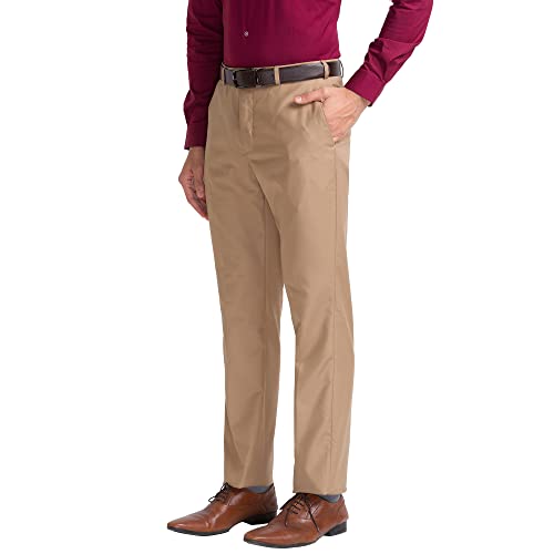 Image of Park Avenue Men's Polyester Blend Solid Pattern Smart Fit Flat Front Formal Trouser
