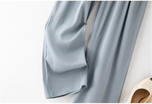 Womens Silk Elastic Satin Casual High Waist Pants Solid Summer Comfy Trousers with Pockets4