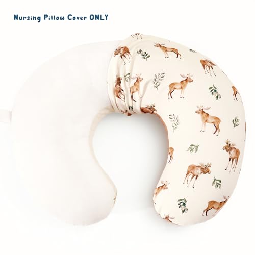 Image of GRSSDER Reversible Nursing Pillow Cover, Ultra Soft Stretchy Minky Removable Nursing Covers Fitted for Breastfeeding Pillows Snug and Safe, Elk
