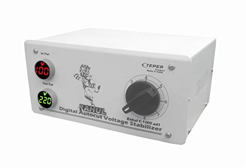Image of Rahul C-1000 ad1 1 Kva, 90-260 Volt Manual, 8 Booster, Air Coolers / LCD, LED Up to 84 inch with Input Output Meter Use a Maximum 4 A Load This Autocut Digital Voltage Stabilizer, White