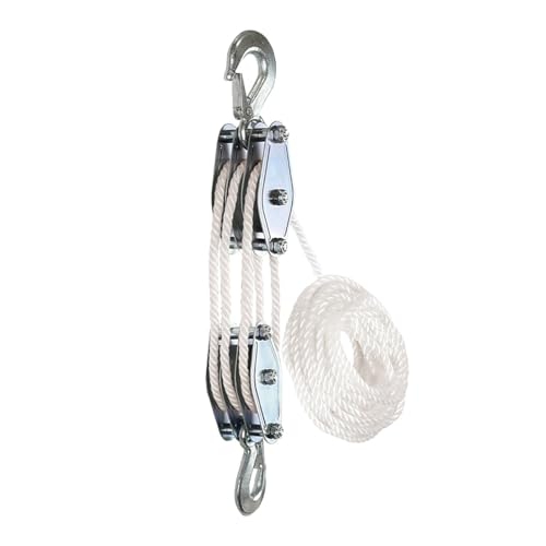 Sistema De Poleas De Elevación De Cuerda Pesada De 3 Ruedas - Rueda De Elevación De Poleas Y Aparejos De 15 M Ideal para Uso Industrial Y Doméstico Polea Blanca para