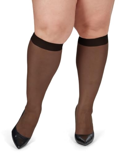 Image of MeMoi 2 Pack Plus Size Knee Highs for Women, Breathable Ultra Sheer Knee High Socks - Sizes 1X-4X