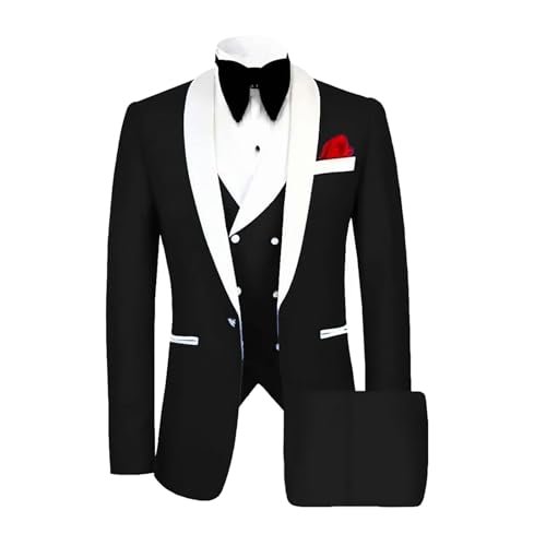 Men Classic Tuxedo 3 Pieces Blazers Vest Pants Fitted Jacket One Button Shawl Lapel Wedding Prom Set Black
