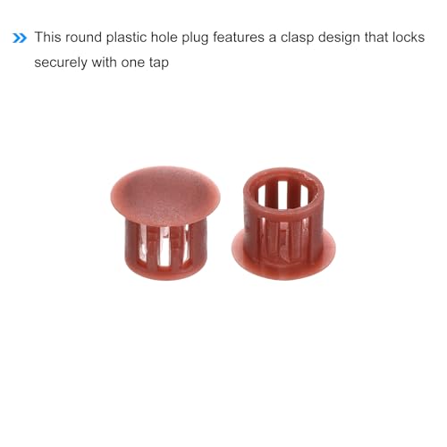 Image of MECCANIXITY 64PCS 10mm(3 /8 inch) Red Brown Plastic Hole Plugs, Flush Type Panel Hole Plugs Insert End Caps for Locking Hole Tubes Furniture Cabinet
