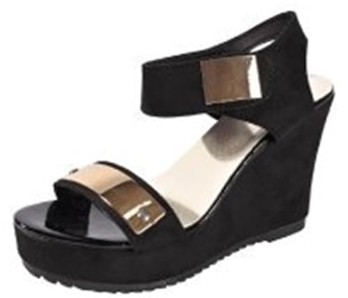 Fish Mouth Wedge Sandals for Women's Retro Ankle Buckle Back Zipper Platform Sandals with Arch Support Ladies Lightweight Non Slip Beach Flip Flops Shoe