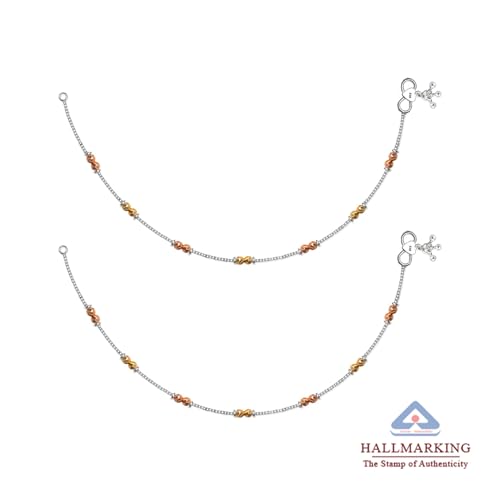 Image of TRUESILVER ACPL 925 Sterling Silver Anklet for Womens | BIS Hallmarked Beaded Anklets Jewelry Gift for Wedding Anniversary Birthday (Pair)