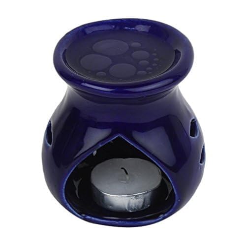 Image of Pure Source India Ceramic Aroma Oil Diffuser Gift Set with 10ML Relaxing Oil & Tealight Candles | 97 Burner for Home Fragrance & Relaxation | Ideal for Gifting & Home Decor (Navy Blue)
