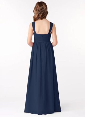 Sleeveless Toddler Flower Girls Dress Satin Jr Bridesmaid Dresses Girls Long Navy Blue Dress V Neck Spaghetti Strap Junior Dresses for Teen Kids Formal Gowns Size 10-123