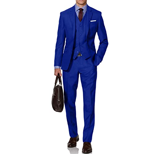 Image of Mens Suit Solid Two Button Slim Fit Suit Set for Wedding Formal Business Suit Men 3 Piece Suit Blazer Vest Pants Set