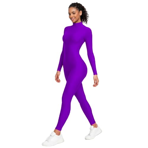 Image of Adult High Neck Long Sleeve Dance Unitard for Women Bodysuits Full Body Leotard Spandex Catsuit
