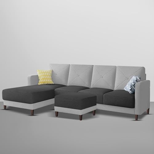 Image of Baloney LHS 6 Seater L Shape Sofa Set with Center Table for Living Room (Black Grey Fabric) Premium Fabric Sofa