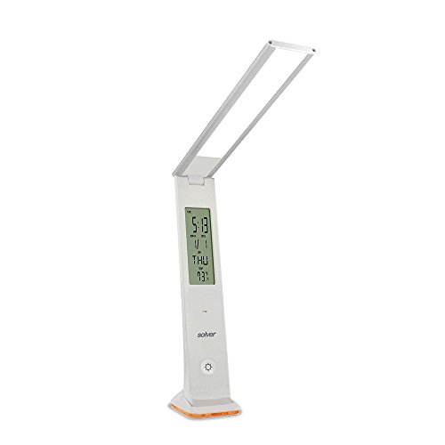 LUMINÁRIA DE MESA LED TOUCH COM RELOGIO USB SLM-101 PRATA SOLVER, Tamanho Único