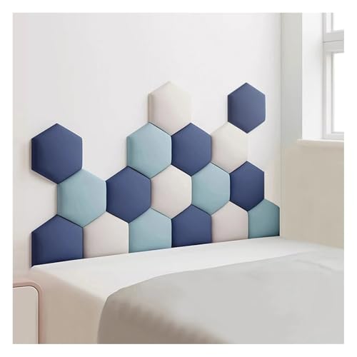 Paneles de Pared Acolchados hexagonales anticolisión 3D, autoadhesivos para cabecero de Cama, para habitación Infantil y Dormitorio (Azul Claro, 180 x 105 cm)