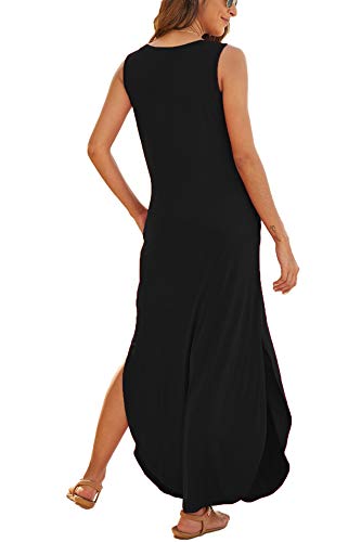 Image of Hount Women's Casual Summer Sleeveless Dress Loose Split Maxi Dresses with Pockets