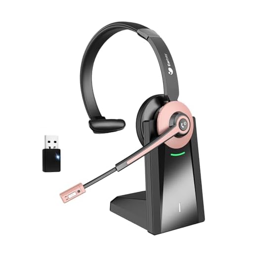 Wireless Headset with Mic for Work, Bluetooth Headset with Noise Cancelling Mic & USB Dongle for Meeting, Single Ear Work Headset with Charging Base & Mute for Teams/Zoom/Home/Office/Computer/Laptop