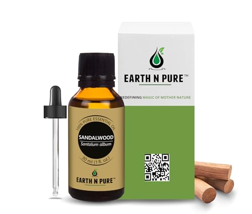 Image of Earth N Pure Sandalwood (Chandan Oil) Essential Oil for Skin- Natural and Therapeutic Grade with Glass Dropper - 30 ml