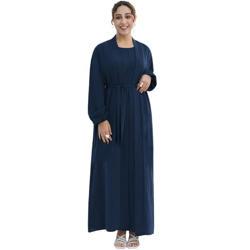 Image of Women's Muslim Dress Two Pieces Set Islamic Prayer Abaya Modest Solid Color Muslim Outfits