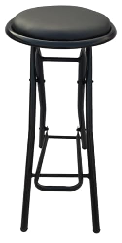 Image of IYB Folding Stool - Heavy Duty 25-inch Collapsible Padded Round Stool with 80 KG Capacity for Dorm, Rec Room, Bar, Kitchen or Gameroom (Black)